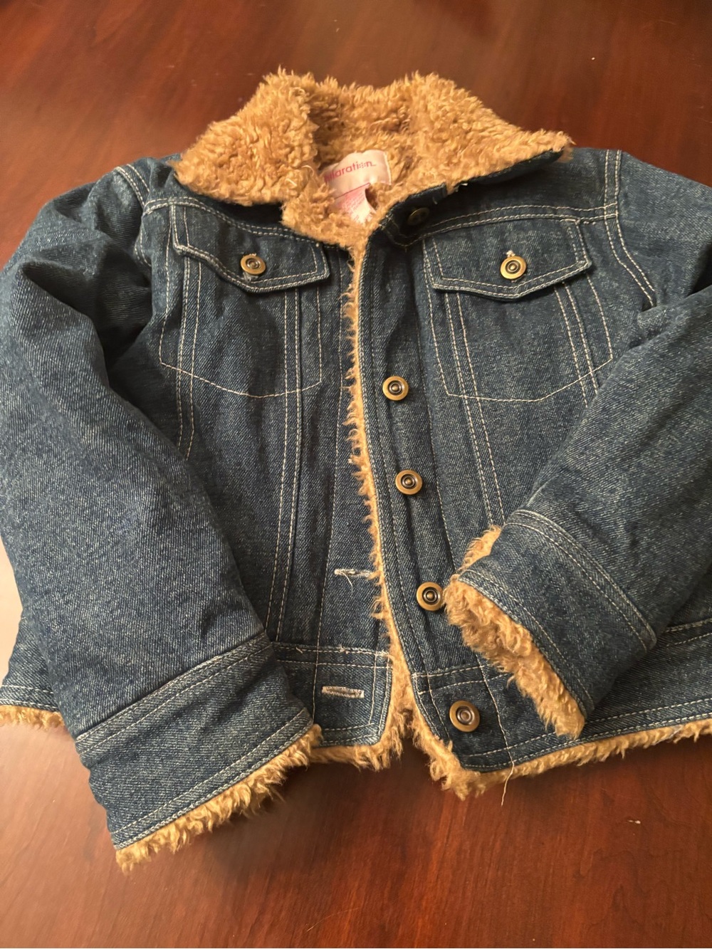 Xhilaration Blue Denim Jacket with Tan Sherpa Trim